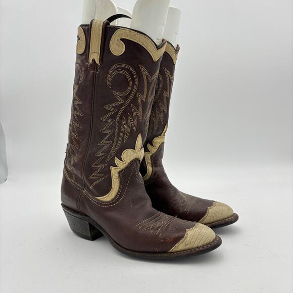 Vintage Texas Made Wingtip Cowboy Western Boots Women's 7 Indie Boho - Picture 1 of 14